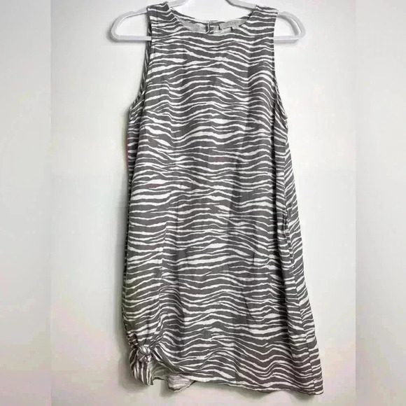 LOFT Zebra Brown White Sleeveless Pocket Linen Keyhole Shift Dress Women’s 6 - Picture 1 of 8